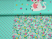 Jersey Katze Blumen Panel 3 in 1, aquamarin