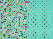 Jersey Katze Blumen Panel 3 in 1, aquamarin