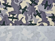 French Terry Sweat Flugzeuge Camouflage, grau