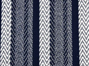 RESTSTCK 171 cm Jerseystoff Jacquard  gemusterte Streifen, cremewei dunkelblau