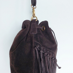 Wildledertasche Beuteltasche Fransen, dunkelbraun goldene Schnallen
