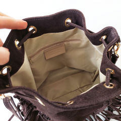 Wildledertasche Beuteltasche Fransen, dunkelbraun goldene Schnallen