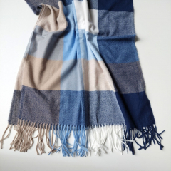 Schal Halstuch kariert Karomuster flauschig weich, dunkelblau beige hellblau