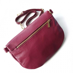 Bauchtasche Leder mit Lederriemen - burgundy - gold Schnallen-Made in Italy