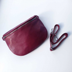 Bauchtasche Leder mit Lederriemen - burgundy - silber Schnallen-Made in Italy