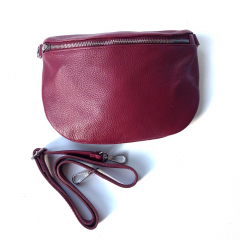 Bauchtasche Leder mit Lederriemen - burgundy - silber Schnallen-Made in Italy