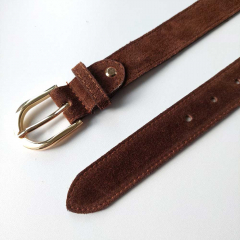 Wildledergrtel  uni Gr. 85 (104 cm) goldene Schnalle - schokobraun - Made in Italy