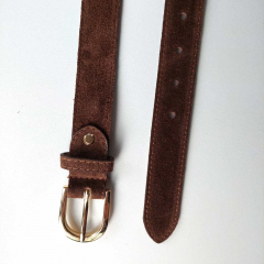 Wildledergrtel  uni Gr. 100 (119 cm) goldene Schnalle - schokobraun - Made in Italy