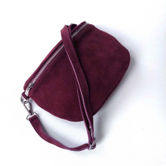 Bauchtasche Wildleder mit Lederriemen - burgundy - silber Schnallen-Made in Italy