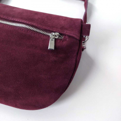 Bauchtasche Wildleder mit Lederriemen - burgundy - silber Schnallen-Made in Italy
