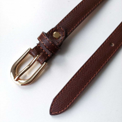 Ledergrtel schmal uni Gr. 85 (104 cm) gold Schnalle, braun