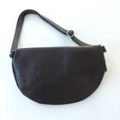 Bauchtasche Leder mit Lederriemen - dunkelbraun-silber Schnallen-Made in Italy