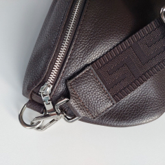 Bauchtasche Leder mit Lederriemen - dunkelbraun-silber Schnallen-Made in Italy