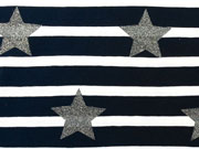 Jersey Streifen mit Glitzersternen 5 cm,weiss/navy