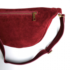 Bauchtasche Wildleder mit Lederriemen - weinrot - gold Schnallen-Made in Italy