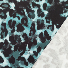Sweatstoff French Terry Leopardenmuster, dusty blue schwarz