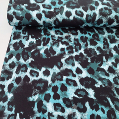 Sweatstoff French Terry Leopardenmuster, dusty blue schwarz
