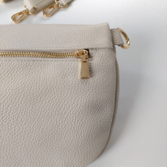 Bauchtasche Leder mit Lederriemen -ecrue - gold Schnallen - Made in Italy