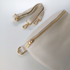 Bauchtasche Leder mit Lederriemen -ecrue - gold Schnallen - Made in Italy