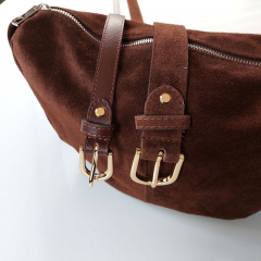 Wildledertasche Umhngetasche - schokobraun silber RV - Made in Italy