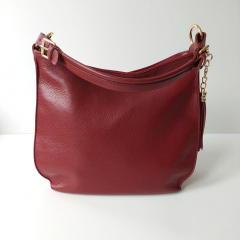 Ledertasche Umhngetasche Seitentaschen Lederriemen - weinrot - gold Schnallen - Made in Italy