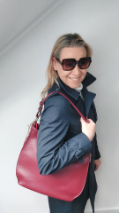 Ledertasche Umhngetasche Seitentaschen Lederriemen - weinrot - gold Schnallen - Made in Italy