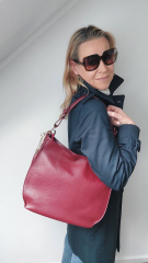 Ledertasche Umhngetasche Seitentaschen Lederriemen - weinrot - gold Schnallen - Made in Italy