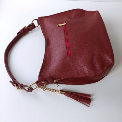 Ledertasche Umhngetasche Seitentaschen Lederriemen - weinrot - gold Schnallen - Made in Italy