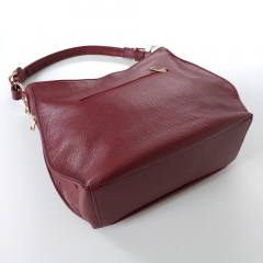 Ledertasche Umhngetasche Seitentaschen Lederriemen - weinrot - gold Schnallen - Made in Italy