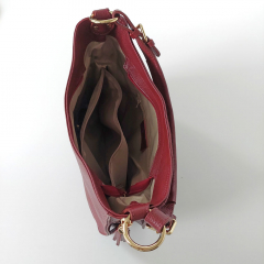 Ledertasche Umhngetasche Seitentaschen Lederriemen - weinrot - gold Schnallen - Made in Italy