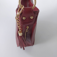 Ledertasche Umhngetasche Seitentaschen Lederriemen - weinrot - gold Schnallen - Made in Italy