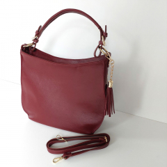 Ledertasche Umhngetasche Seitentaschen Lederriemen - weinrot - gold Schnallen - Made in Italy