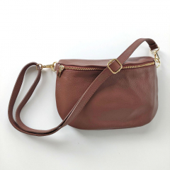 Bauchtasche Leder mit Lederriemen - mocca mousse (schokobraun) - gold Schnallen-Made in Italy