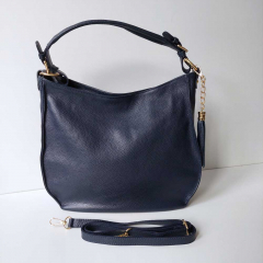 Ledertasche Umhngetasche Seitentaschen Lederriemen - dunkelblau - gold Schnallen - Made in Italy