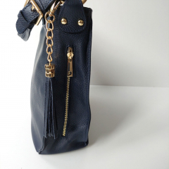 Ledertasche Umhngetasche Seitentaschen Lederriemen - dunkelblau - gold Schnallen - Made in Italy