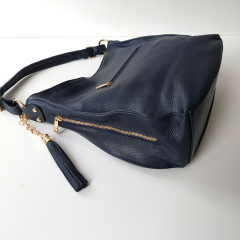 Ledertasche Umhngetasche Seitentaschen Lederriemen - dunkelblau - gold Schnallen - Made in Italy