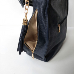 Ledertasche Umhngetasche Seitentaschen Lederriemen - dunkelblau - gold Schnallen - Made in Italy