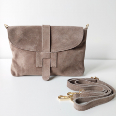 Wildledertasche rechteckig weich soft - taupe - Made in Italy
