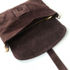 Wildledertasche rechteckig weich soft - dunkelbraun - Made in Italy
