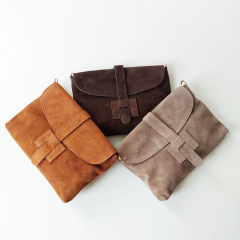 Wildledertasche rechteckig weich soft - dunkelbraun - Made in Italy