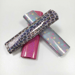 Regenmantelstoff Foliendruck Leopardenmuster Regenbogen-Glitzer - schwarz braun beige