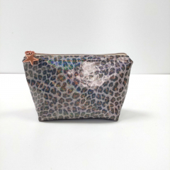 Regenmantelstoff Foliendruck Leopardenmuster Regenbogen-Glitzer - schwarz braun beige