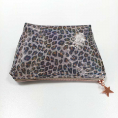 Regenmantelstoff Foliendruck Leopardenmuster Regenbogen-Glitzer - schwarz braun beige