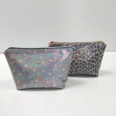 Regenmantelstoff Foliendruck Leopardenmuster Regenbogen-Glitzer - schwarz braun beige