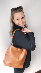 Ledertasche Umhngetasche Lederriemen - cognac braun - silber Schnallen - Made in Italy