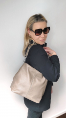 Ledertasche Umhngetasche Lederriemen - taupe - silber Schnallen - Made in Italy