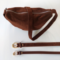 Wildledergrtel  uni Gr. 90 (109 cm) silberne Schnalle - schokobraun - Made in Italy