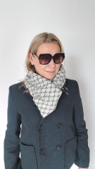 Schal Halstuch Gitternetzmuster grafisch, beige schwarz