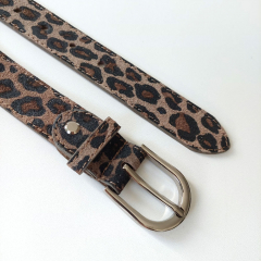 Wildledergrtel kleines Leopardenmuster Gr. 100 (119 cm) silberne Schnalle, schwarz braun - Made in Italy