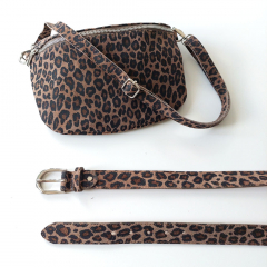 Wildledergrtel kleines Leopardenmuster Gr. 100 (119 cm) silberne Schnalle, schwarz braun - Made in Italy